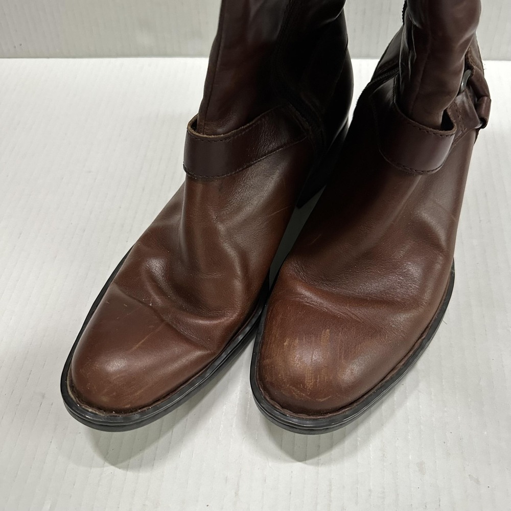 Born Riding Boots Womens 7.5 Brown Leather Knee High Zip Strap Block Heel W62417 - Picture 10 of 11